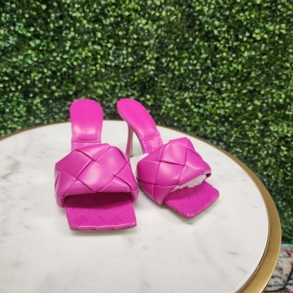 Bottega Veneta Women's Lido Woven High Heel Slide Sandals Hot Pink - Picture 4 of 6